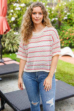 Load image into Gallery viewer, Stand Out Oatmeal &amp; Lavender Stripe Netted Crochet Sweater Top
