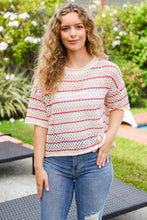 Load image into Gallery viewer, Stand Out Oatmeal &amp; Lavender Stripe Netted Crochet Sweater Top
