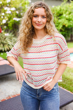 Load image into Gallery viewer, Stand Out Oatmeal &amp; Lavender Stripe Netted Crochet Sweater Top
