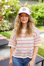 Load image into Gallery viewer, Baby Pink Glitter Smiley Face Mesh Trucker Hat
