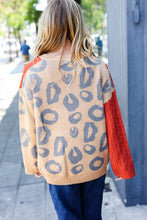 Load image into Gallery viewer, Feeling Casual Chic Rust Animal Print Cable Knit Color Block Sweater
