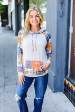 Load image into Gallery viewer, Autum Vibes Orange &amp; Taupe Plaid Terry Kangaroo Pocket Hoodie
