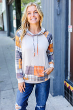 Load image into Gallery viewer, Autum Vibes Orange &amp; Taupe Plaid Terry Kangaroo Pocket Hoodie
