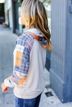 Load image into Gallery viewer, Autum Vibes Orange &amp; Taupe Plaid Terry Kangaroo Pocket Hoodie
