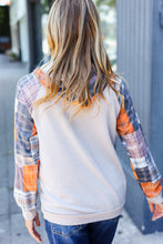 Load image into Gallery viewer, Autum Vibes Orange &amp; Taupe Plaid Terry Kangaroo Pocket Hoodie
