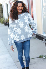 Load image into Gallery viewer, Season Greetings Silver Puffy Snowflake Sherpa Pullover
