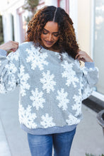 Load image into Gallery viewer, Season Greetings Silver Puffy Snowflake Sherpa Pullover
