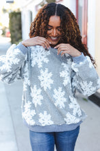 Load image into Gallery viewer, Season Greetings Silver Puffy Snowflake Sherpa Pullover
