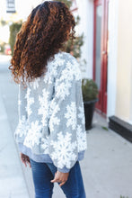 Load image into Gallery viewer, Season Greetings Silver Puffy Snowflake Sherpa Pullover
