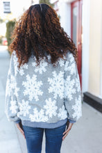 Load image into Gallery viewer, Season Greetings Silver Puffy Snowflake Sherpa Pullover
