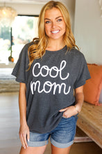 Load image into Gallery viewer, Take A Bow Charcoal &quot;Cool Mom&quot; Embroidery Pop-Up Rib Dolman Top
