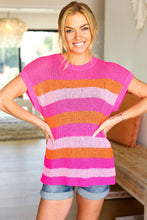 Load image into Gallery viewer, Feeling Bold Fuchsia &amp; Orange Stripe Short Sleeve Dolman Sweater
