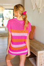 Load image into Gallery viewer, Feeling Bold Fuchsia &amp; Orange Stripe Short Sleeve Dolman Sweater
