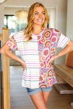 Load image into Gallery viewer, Always Fun Ivory &amp; Fuchsia Stripe and Crochet Print Top
