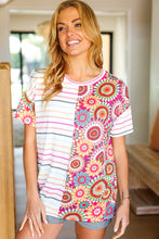 Load image into Gallery viewer, Always Fun Ivory &amp; Fuchsia Stripe and Crochet Print Top
