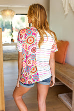 Load image into Gallery viewer, Always Fun Ivory &amp; Fuchsia Stripe and Crochet Print Top
