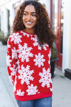 Load image into Gallery viewer, Season Greetings Red Puffy Snowflake Sherpa Pullover
