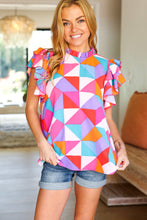 Load image into Gallery viewer, Feeling Bold Multicolor Geo Print Mock Neck Flutter Sleeve Top
