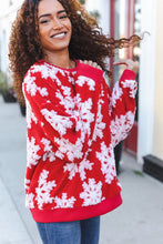 Load image into Gallery viewer, Season Greetings Red Puffy Snowflake Sherpa Pullover
