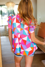 Load image into Gallery viewer, Feeling Bold Multicolor Geo Print Mock Neck Flutter Sleeve Top
