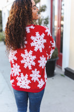 Load image into Gallery viewer, Season Greetings Red Puffy Snowflake Sherpa Pullover
