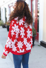 Load image into Gallery viewer, Season Greetings Red Puffy Snowflake Sherpa Pullover
