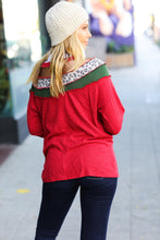 Load image into Gallery viewer, Christmas Red Terry Hacci Color Block Pullover
