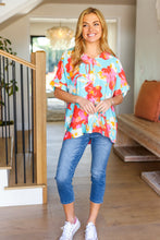 Load image into Gallery viewer, Weekend Ready Aqua &amp; Coral Floral V Neck Woven Top
