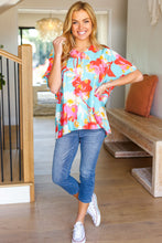 Load image into Gallery viewer, Weekend Ready Aqua &amp; Coral Floral V Neck Woven Top
