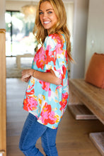 Load image into Gallery viewer, Weekend Ready Aqua &amp; Coral Floral V Neck Woven Top
