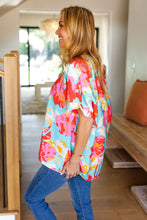 Load image into Gallery viewer, Weekend Ready Aqua &amp; Coral Floral V Neck Woven Top
