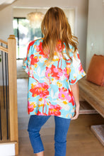 Load image into Gallery viewer, Weekend Ready Aqua &amp; Coral Floral V Neck Woven Top
