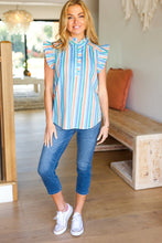 Load image into Gallery viewer, Happy Thoughts Sky Blue Striped Frill Button Down Top
