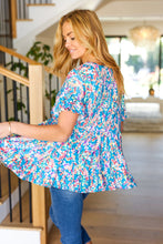 Load image into Gallery viewer, Looking Your Way Blue Floral Ruffle Hem Tiered Top
