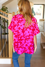 Load image into Gallery viewer, Tropical Trance Magenta Floral V Neck Woven Top
