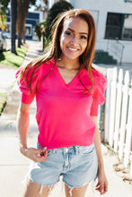Load image into Gallery viewer, Be Bold Solid Fuchsia Shirred Puff Sleeve Sweater Top

