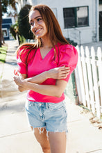 Load image into Gallery viewer, Be Bold Solid Fuchsia Shirred Puff Sleeve Sweater Top
