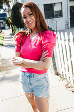 Load image into Gallery viewer, Be Bold Solid Fuchsia Shirred Puff Sleeve Sweater Top
