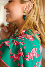 Load image into Gallery viewer, Emerald &amp; Gold Monstera Leaf Dangle Earrings
