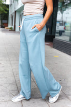 Load image into Gallery viewer, Weekend Ready Blue Grey Scuba Knit Drawstring Wide Leg Pants
