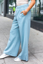 Load image into Gallery viewer, Weekend Ready Blue Grey Scuba Knit Drawstring Wide Leg Pants
