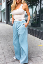 Load image into Gallery viewer, Weekend Ready Blue Grey Scuba Knit Drawstring Wide Leg Pants
