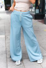 Load image into Gallery viewer, Weekend Ready Blue Grey Scuba Knit Drawstring Wide Leg Pants
