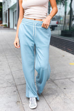 Load image into Gallery viewer, Weekend Ready Blue Grey Scuba Knit Drawstring Wide Leg Pants
