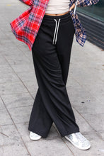 Load image into Gallery viewer, Weekend Ready Black Scuba Knit Drawstring Wide Leg Pants
