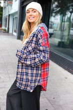 Load image into Gallery viewer, Main Attraction Red &amp; Navy Plaid Color Block Button Down Hoodie
