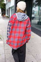 Load image into Gallery viewer, Main Attraction Red &amp; Navy Plaid Color Block Button Down Hoodie
