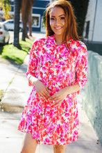 Load image into Gallery viewer, Effortlessly Chic Red High-Neck Ribbon Tie Floral Tunic Midi Dress
