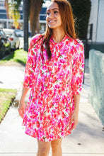 Load image into Gallery viewer, Effortlessly Chic Red High-Neck Ribbon Tie Floral Tunic Midi Dress
