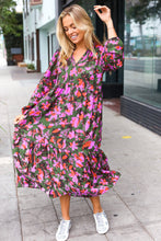 Load image into Gallery viewer, Go For It Forest &amp; Lavender Floral Print Notched Neck Tiered Maxi Dress
